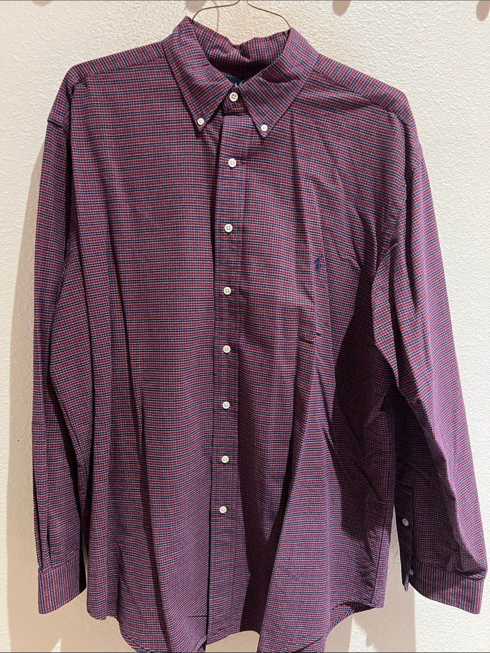 Ralph Lauren Burgundy and Navy Micro-Check Button-Down Shirt